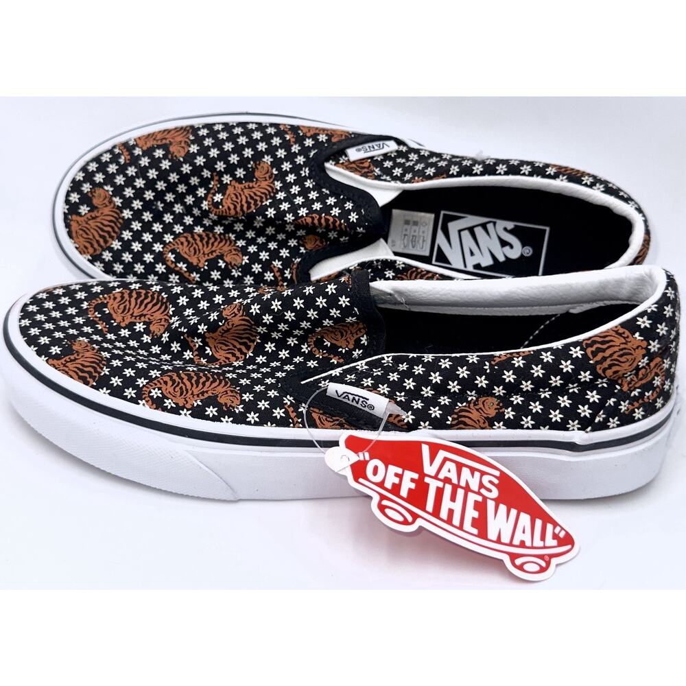 VANS Tiger Cat White Flower Daisy Women’s Size 7 Slip On Sneakers Rare NWT